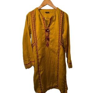 Sapphire Embroidered Kurta Women's Large Mustard Magenta Pakistani Tunic Top